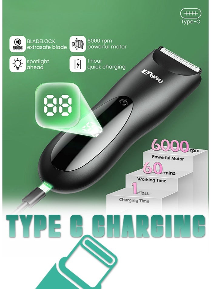 ENSSU Electric Body Hair Groomer for Men | BLADELOCK™ Safe Blade Body Trimmer | Cordless Men’s Body Shaver with LED Spotlight & LCD Display | 60 Minutes Runtime | Grooming Tool for Sensitive Areas - Image 4